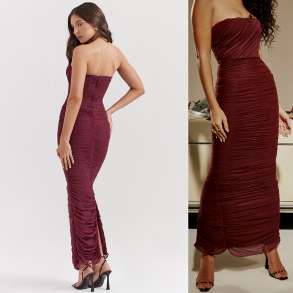 HOUSE OF CB 'Sapphire' Wine Gathered Maxi Dress NWOT - Picture 2 of 3